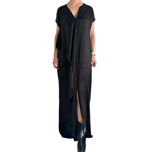 The Row Double Silk Satin Dress size S Flowy Waterfall front Black - Picture 3 of 12